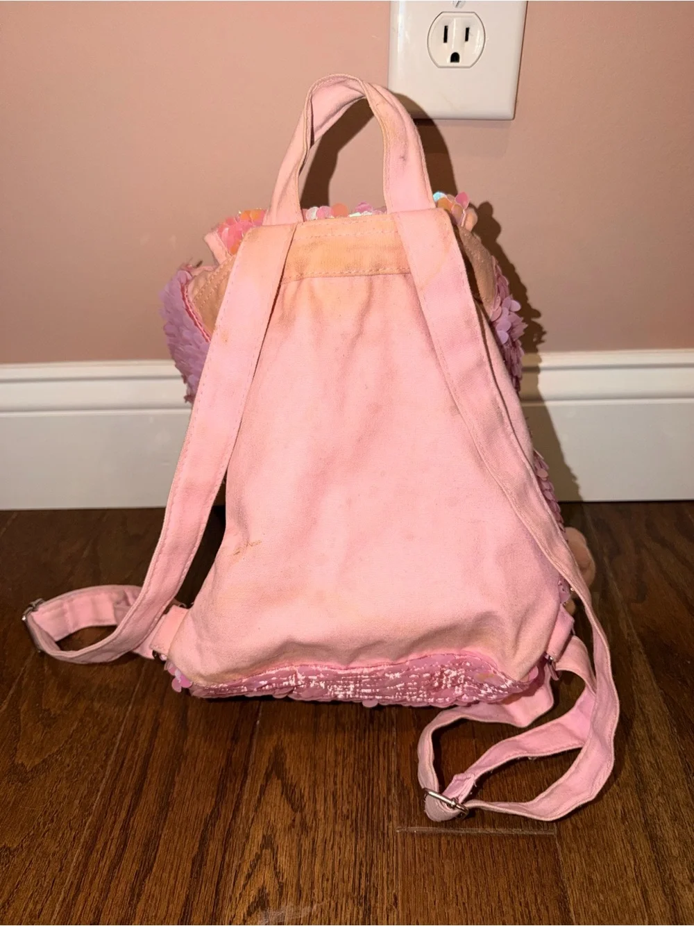 Justice Pink Iridescent Sequin Kids Backpack with Plush Charm